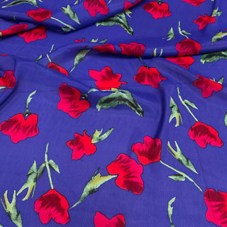Italian Fashion Designer Floral Blue Non-Stretch Mulberry Silk Cotton Blended Plain Woven DS00675 -20 Momme