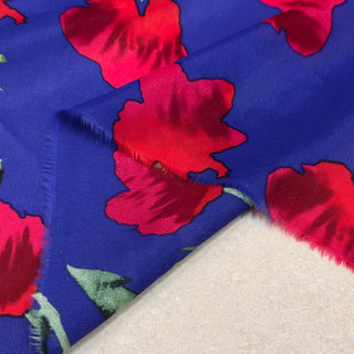 Italian Fashion Designer Floral Blue Non-Stretch Mulberry Silk Cotton Blended Plain Woven DS00675 -20 Momme