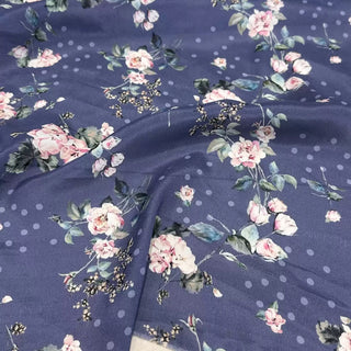 Italian Fashion Designer Floral Blue Non-Stretch Mulberry Silk Cotton Blended Plain Woven DS00676 -15 Momme