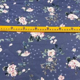 Italian Fashion Designer Floral Blue Non-Stretch Mulberry Silk Cotton Blended Plain Woven DS00676 -15 Momme