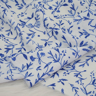 Japanese Fashion Designer Botanical Blue Non-Stretch Tencel™ / Lyocell Cotton Blended Plain Woven DS00682