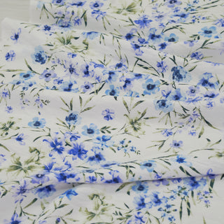 Japanese Fashion Designer Floral Blue Non-Stretch Tencel™ / Lyocell Cotton Blended Plain Woven DS00683