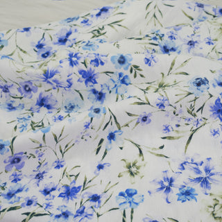 Japanese Fashion Designer Floral Blue Non-Stretch Tencel™ / Lyocell Cotton Blended Plain Woven DS00683