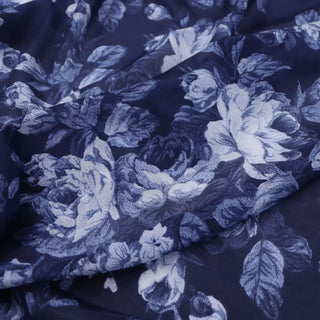 French Fashion Designer Floral Blue Non-Stretch Mulberry Silk Cotton Blended Plain Woven DS00688 -10 Momme