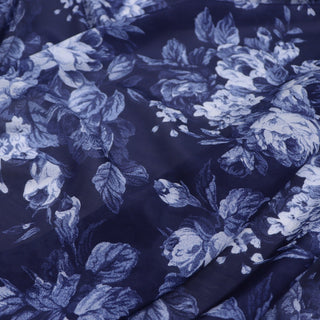 French Fashion Designer Floral Blue Non-Stretch Mulberry Silk Cotton Blended Plain Woven DS00688 -10 Momme
