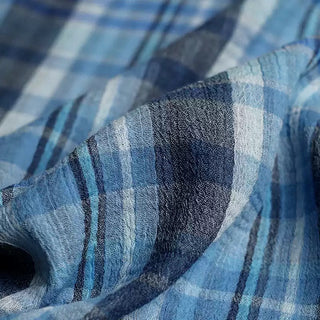 Japanese Designer Plaid Blue Non-Stretch Double Faced Cotton Double Gauze DS00690
