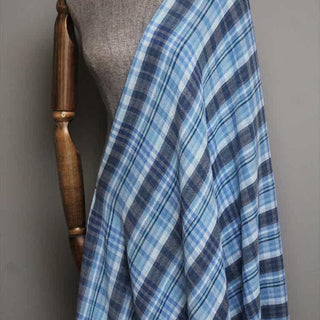 Japanese Designer Plaid Blue Non-Stretch Double Faced Cotton Double Gauze DS00690