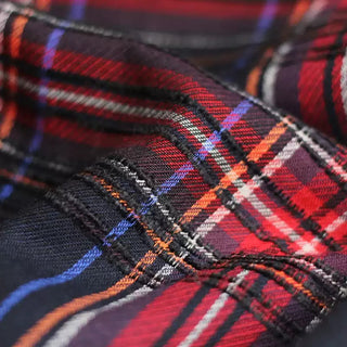 Japanese Designer Plaid Red Non-Stretch Linen Dobby Jacquard DS00691