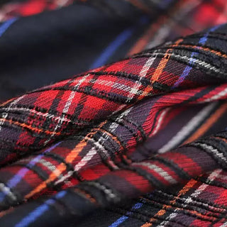 Japanese Designer Plaid Red Non-Stretch Linen Dobby Jacquard DS00691