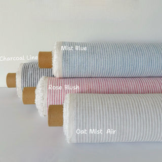 Made In France Premium Quality Stripes Multi Color Non-Stretch Washed / Softened Organic Linen Plain Woven DS00699