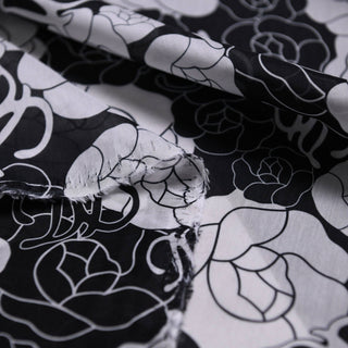 Diane von Furstenberg Floral Black Non-Stretch Mulberry Silk Cotton Blended Plain Woven DS01515 -12 Momme