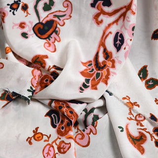 Tory Burch Floral Off-White Non-Stretch Mulberry Silk Crepe De Chine DS01518 -16 Momme