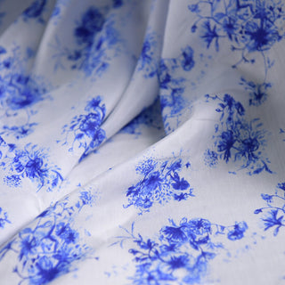 Japanese Fashion Designer Floral Blue Non-Stretch Mulberry Silk Cotton Blended Plain Woven DS01602