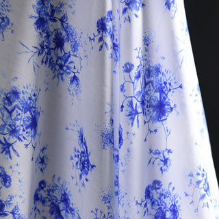 Japanese Fashion Designer Floral Blue Non-Stretch Mulberry Silk Cotton Blended Plain Woven DS01602