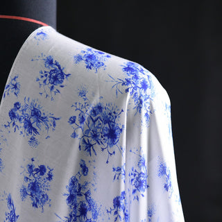 Japanese Fashion Designer Floral Blue Non-Stretch Mulberry Silk Cotton Blended Plain Woven DS01602