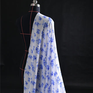 Japanese Fashion Designer Floral Blue Non-Stretch Mulberry Silk Cotton Blended Plain Woven DS01602