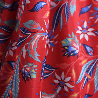 Japanese Fashion Designer Floral Red Non-Stretch Mulberry Silk Cotton Blended Plain Woven DS01604
