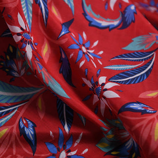 Japanese Fashion Designer Floral Red Non-Stretch Mulberry Silk Cotton Blended Plain Woven DS01604