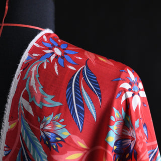 Japanese Fashion Designer Floral Red Non-Stretch Mulberry Silk Cotton Blended Plain Woven DS01604