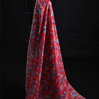 Japanese Fashion Designer Floral Red Non-Stretch Mulberry Silk Cotton Blended Plain Woven DS01604
