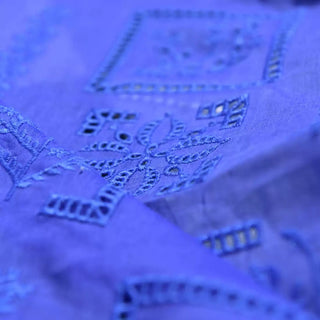 French Fashion Designer Solid Blue Non-Stretch Mulberry Silk Cotton Blended Eyelet DS01606