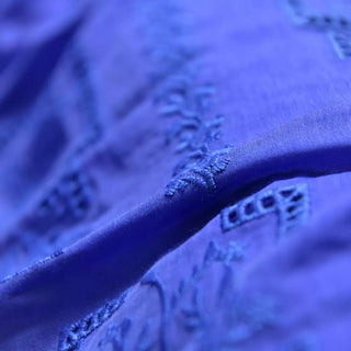 French Fashion Designer Solid Blue Non-Stretch Mulberry Silk Cotton Blended Eyelet DS01606