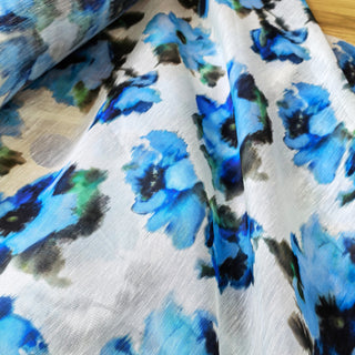 Zimmermann Floral Blue Non-Stretch Mulberry Silk Linen Blended Plain Woven DS01617 -14 Momme