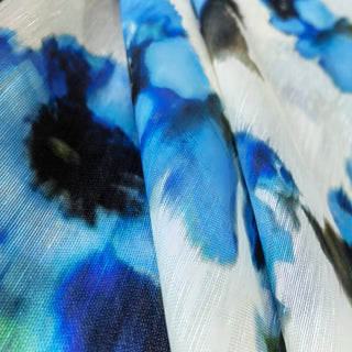 Zimmermann Floral Blue Non-Stretch Mulberry Silk Linen Blended Plain Woven DS01617 -14 Momme