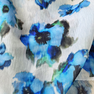 Zimmermann Floral Blue Non-Stretch Mulberry Silk Linen Blended Plain Woven DS01617 -14 Momme