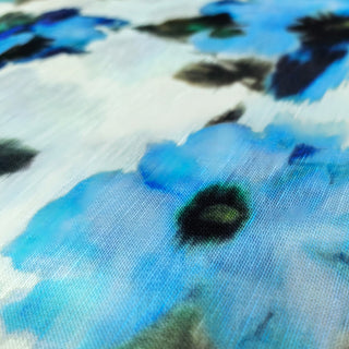 Zimmermann Floral Blue Non-Stretch Mulberry Silk Linen Blended Plain Woven DS01617 -14 Momme
