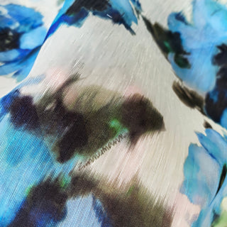 Zimmermann Floral Blue Non-Stretch Mulberry Silk Linen Blended Plain Woven DS01617 -14 Momme