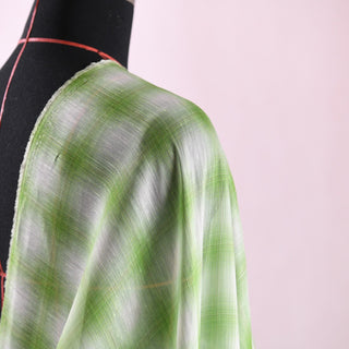 Italian Fashion Designer Plaid Green Non-Stretch Mulberry Silk Ramie Blended Plain Woven DS01621
