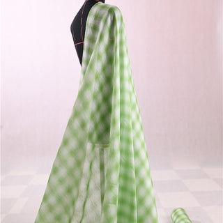 Italian Fashion Designer Plaid Green Non-Stretch Mulberry Silk Ramie Blended Plain Woven DS01621