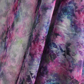 Italian Fashion Designer Floral Purple Non-Stretch Mulberry Silk Cotton Blended Plain Woven DS01622