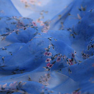 Italian Fashion Designer Floral Blue Non-Stretch Mulberry Silk Georgette DS01624 -5 Momme