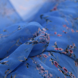 Italian Fashion Designer Floral Blue Non-Stretch Mulberry Silk Georgette DS01624 -5 Momme