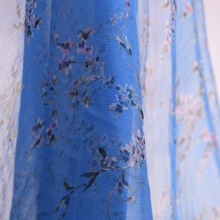 Italian Fashion Designer Floral Blue Non-Stretch Mulberry Silk Georgette DS01624 -5 Momme