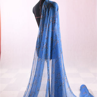 Italian Fashion Designer Floral Blue Non-Stretch Mulberry Silk Georgette DS01624 -5 Momme