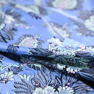 Diane von Furstenberg Floral Blue Non-Stretch Mulberry Silk Twill Satin DS01625 -15 Momme