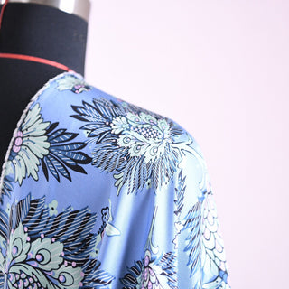 Diane von Furstenberg Floral Blue Non-Stretch Mulberry Silk Twill Satin DS01625 -15 Momme