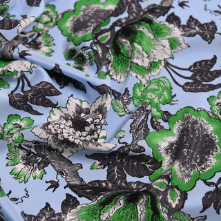 Diane von Furstenberg Floral Blue Non-Stretch Mulberry Silk Crepe De Chine DS01628 -17 Momme