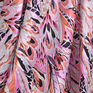 Max Mara Botanical Multi Color Stretch Mulberry Silk Elastane Blended Twill Satin DS01629 -17 Momme
