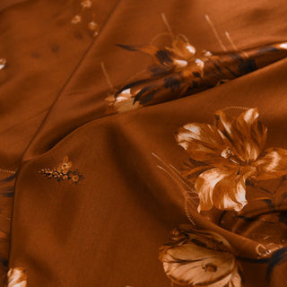 French Fashion Designer Floral Brown Non-Stretch Mulberry Silk Cotton Blended Satin DS01648 -21 Momme