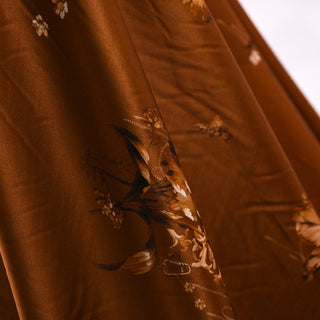 French Fashion Designer Floral Brown Non-Stretch Mulberry Silk Cotton Blended Satin DS01648 -21 Momme