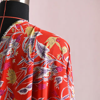 Diane von Furstenberg Floral Red Non-Stretch Mulberry Silk Crepe De Chine DS01650 -17 Momme
