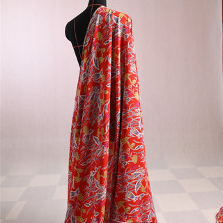 Diane von Furstenberg Floral Red Non-Stretch Mulberry Silk Crepe De Chine DS01650 -17 Momme