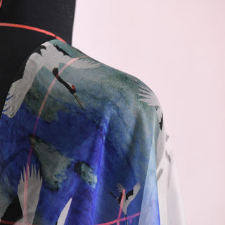 Italian Fashion Designer Animal Blue Non-Stretch Mulberry Silk Organza DS01652 -5 Momme