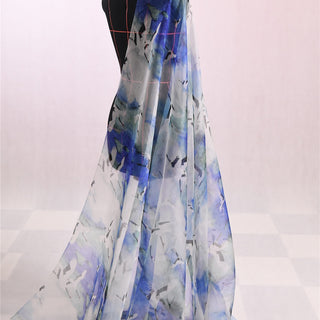 Italian Fashion Designer Animal Blue Non-Stretch Mulberry Silk Organza DS01652 -5 Momme