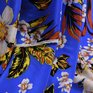 Diane von Furstenberg Floral Blue Non-Stretch Mulberry Silk Crepe De Chine DS01653 -16 Momme