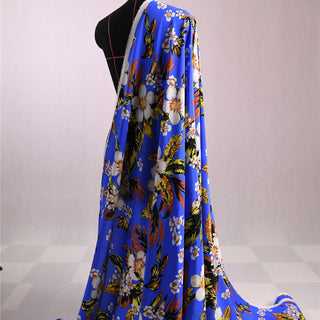 Diane von Furstenberg Floral Blue Non-Stretch Mulberry Silk Crepe De Chine DS01653 -16 Momme